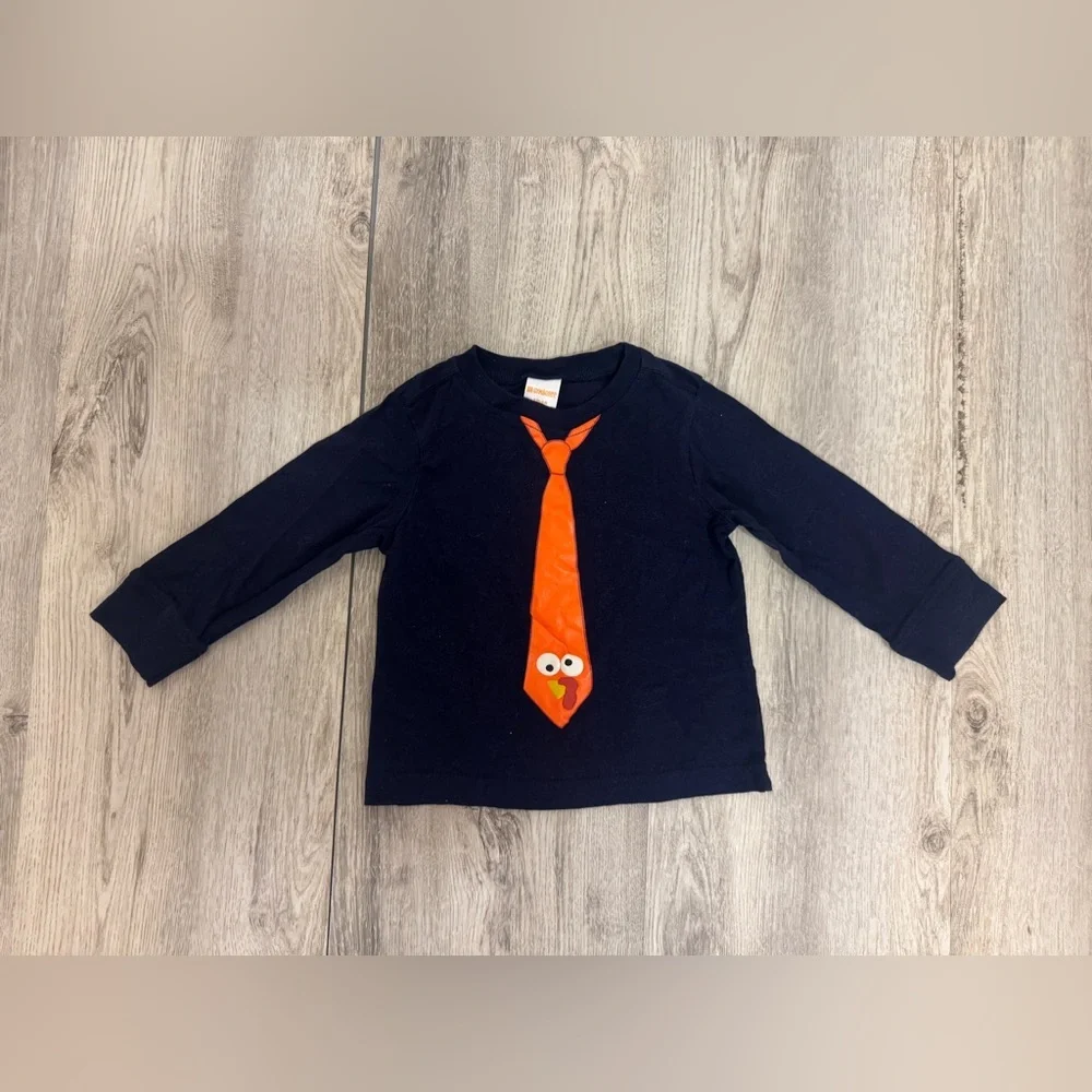 Gymboree Navy Long Sleeve Shirt with Orange Tie Turkey Design